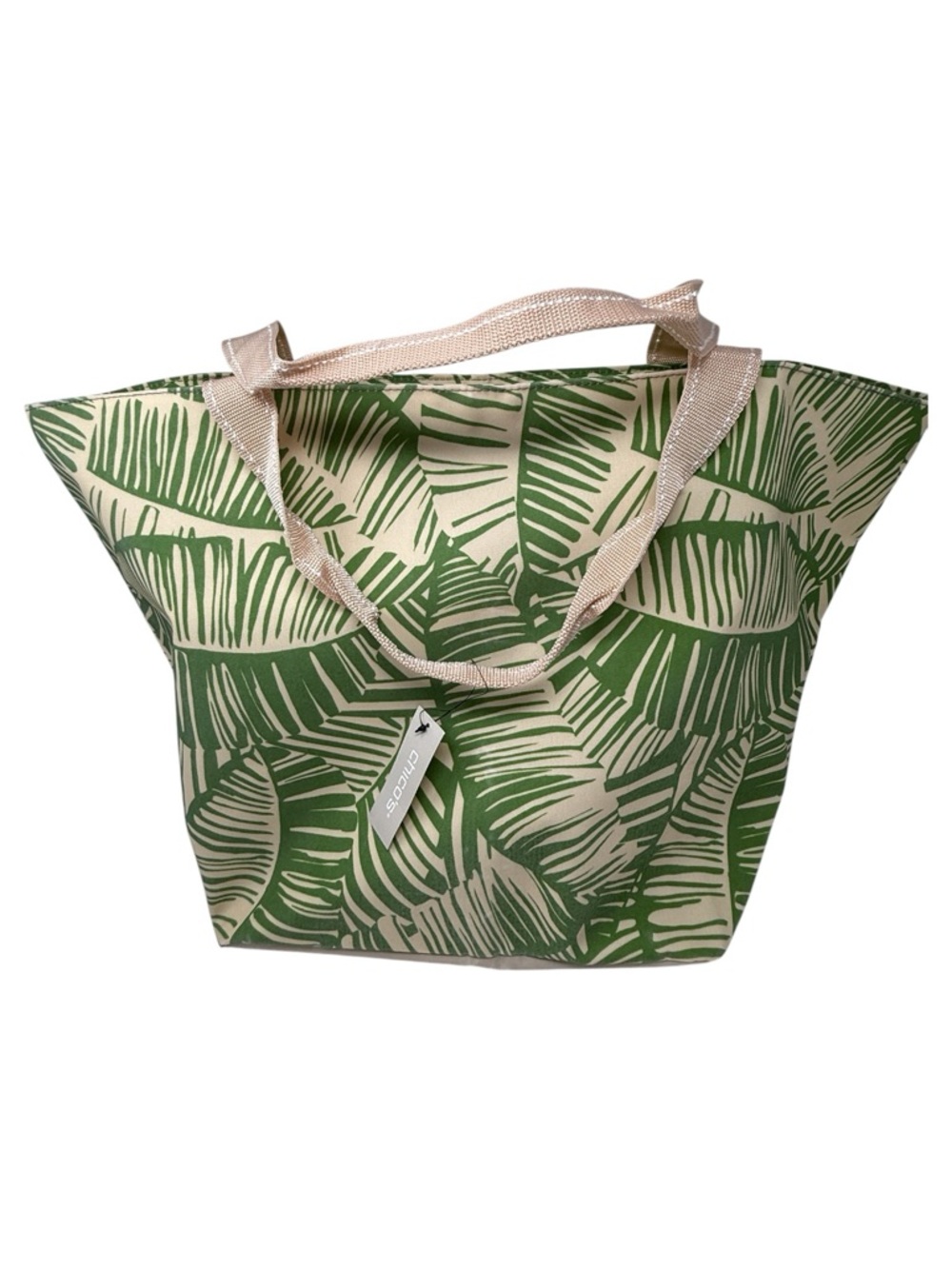 Chico’s Palm Print Canvas Tote Bag with Green Leaf Print